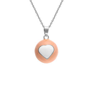 COLLIER ACIER  BOLA DE GROSSESSE ROND 21MM RÉSINE ROSE ET COEUR BLANC  90+20CM