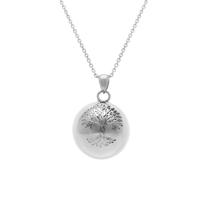 COLLIER ACIER  BOLA DE GROSSESSE ROND 21MM ARBRE DE VIE 90+20CM