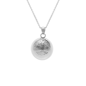 COLLIER ACIER  BOLA DE GROSSESSE ROND 21MM ARBRE DE VIE 90+20CM