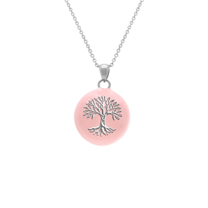 COLLIER ACIER  BOLA DE GROSSESSE ROND 21MM ARBRE DE VIE RÉSINE ROSE 20CM