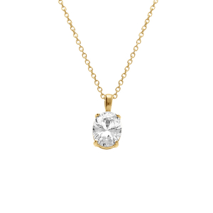 COLLIER ACIER DORÉ PENDENTIF OXYDE BLANC SERTI  0.81CM X 0.99CM 38+5CM