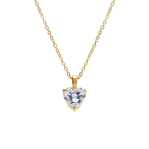 COLLIER ACIER DORÉ PENDENTIF FORME COEUR OXYDE BLANC SERTI  0.88CM X 0.86CM 38+5CM
