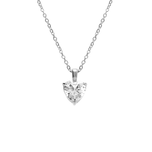 COLLIER ACIER PENDENTIF FORME COEUR OXYDE BLANC SERTI  0.88CM X 0.86CM 38+5CM