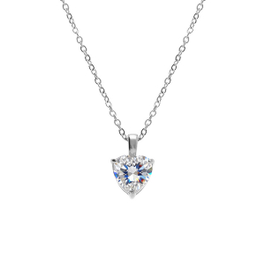 COLLIER ACIER PENDENTIF FORME COEUR OXYDE BLANC SERTI  0.88CM X 0.86CM 38+5CM