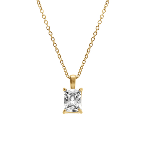 COLLIER ACIER DORÉ FORME RECTANGULAIRE OXYDE BLANC SERTI  0.58CM X 0.93CM  38+5CM