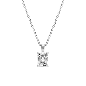 COLLIER ACIER PENDENTIF RECTANGULAIRE OXYDE BLANC SERTI  0.58CM X 0.93CM  38+5CM