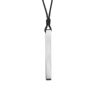 COLLIER ACIER SATINÉ TUBE RECTANGULAIRE 4MM AVEC CORDON NOIR RÉGLABLE