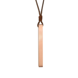 COLLIER ACIER SATINÉ ET PVD ROSE TUBE RECTANGULAIRE 4MM AVEC CORDON MARRON RÉGLABLE