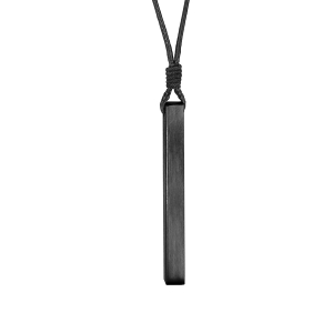 COLLIER ACIER SATINÉ ET PVD NOIR TUBE RECTANGULAIRE 4MM AVEC CORDON NOIR RÉGLABLE