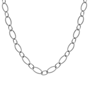 COLLIER ACIER MAILLE MAILLE  OVALE ALTERNÉE CISELÉE 45CM