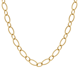COLLIER ACIER DORÉ MAILLE OVALE ALTERNÉ CISELÉE 45CM
