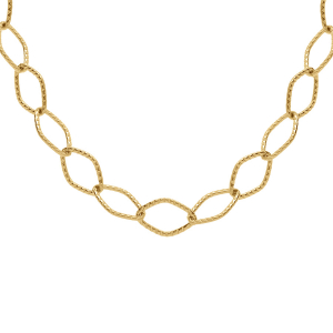 COLLIER ACIER DORÉ MAILLE LOSANGE CISELÉE 45CM