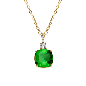 COLLIER ACIER DORÉ PENDENTIF CARRÉ VERT 47+5CM