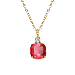 COLLIER ACIER DORÉ PENDENTIF CARRÉ ROUGE 47+5CM