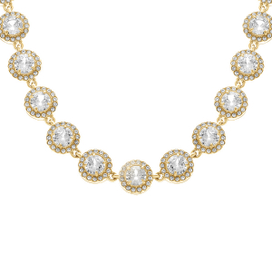 COLLIER ACIER DORÉ  RONDS OXYDES BLANCS SERTIS CONTOUR OXYDES BLANCS SERTIS  31+14CM