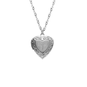 COLLIER ACIER PENDENTIF CASSOLETTE COEUR ET ARBRE DE VIE   45+10CM