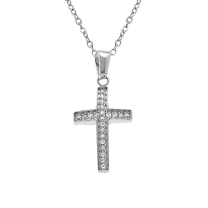 COLLIER ACIER CROIX 17MM X 10MM  OXYDES BLANCS SERTIS 40+5CM