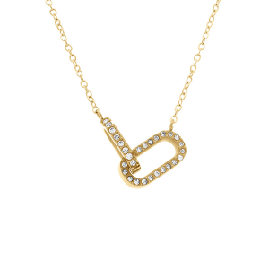 COLLIER ACIER DORÉ 2 MAILLES ENTREMÉLÉES OXYDES BLANCS 40+5CM