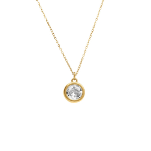 COLLIER ACIER DORÉ PENDENTIF ROND OXYDE BLANC  47+5CM