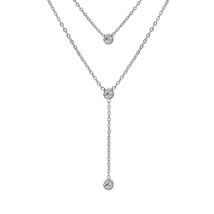 COLLIER ACIER FORME Y AVEC 3 OXYDES BLANCS SERTIS 38+4CM