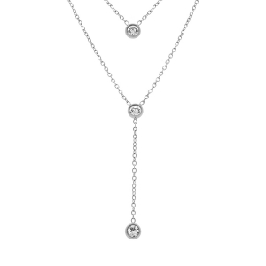 COLLIER ACIER FORME Y AVEC 3 OXYDES BLANCS SERTIS 38+4CM