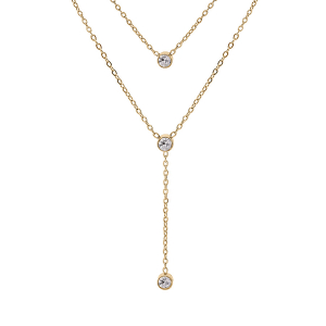 COLLIER ACIER ET PVD FORME Y AVEC 3 OXYDES BLANCS SERTIS 38+4CM