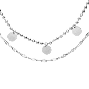 COLLIER ACIER 2 RANGS AVEC PASTILLES 38+4CM