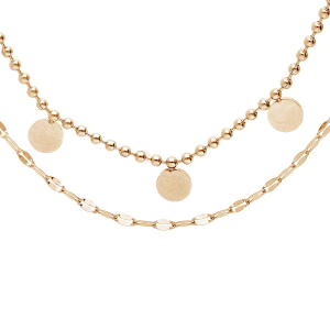 COLLIER ACIER ET PVD 2 RANGS AVEC PASTILLES 38+4CM