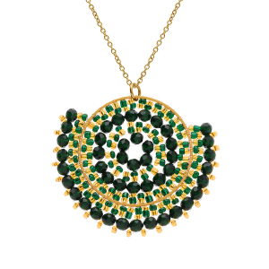 COLLIER ACIER DORÉ PERLES DE SOLEIL 42+10CM