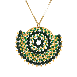 COLLIER ACIER DORÉ PERLES DE SOLEIL 42+10CM