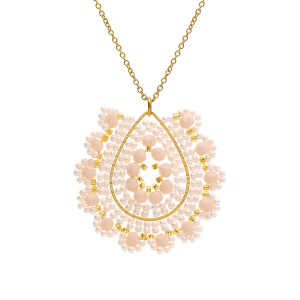 COLLIER ACIER DORÉ PERLES DE SOLEIL FORME GOUTTE COULEUR NACRÉ 42+10CM