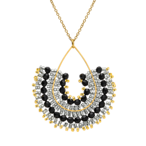COLLIER ACIER DORÉ PERLES DE SOLEIL 42+10CM