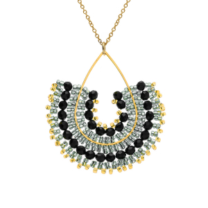 COLLIER ACIER DORÉ PERLES DE SOLEIL 42+10CM