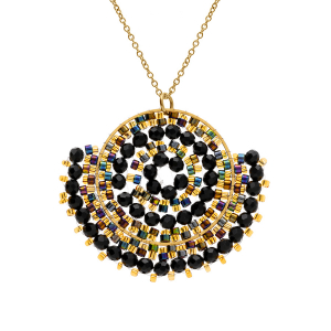 COLLIER ACIER DORÉ PERLES DE SOLEIL 42+10CM