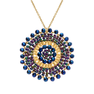 COLLIER ACIER DORÉ PERLES DE SOLEIL 42+10CM