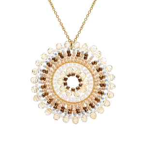 COLLIER ACIER DORÉ PERLES DE SOLEIL 42+10CM