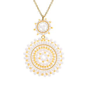 COLLIER ACIER DORÉ PERLES DE SOLEIL 42+10CM