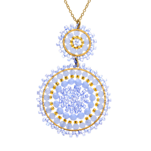 COLLIER ACIER DORÉ PERLES DE SOLEIL 2 CERCLES COULEUR TURQUOISE 42+10CM