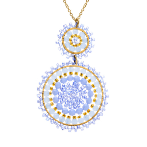 COLLIER ACIER DORÉ PERLES DE SOLEIL 2 CERCLES COULEUR TURQUOISE 42+10CM