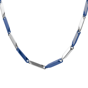 CHAINE ACIER ET PVD BLEU MAILLE RECTANGLE 50CM REGLABLE