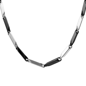 CHAINE ACIER ET PVD NOIR MAILLE RECTANGLE 55CM REGLABLE