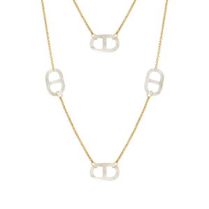 COLLIER ACIER DORÉ SAUTOIR MAILLE MARINE PVD BLANCHE NNACRÉ  90+5CM
