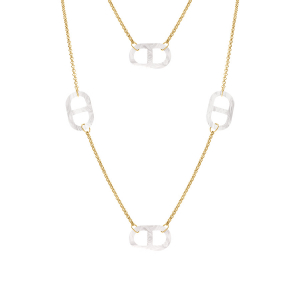 COLLIER ACIER DORÉ SAUTOIR MAILLE MARINE PVD BLANCHE NNACRÉ  90+5CM