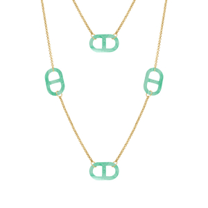 COLLIER ACIER DORÉ SAUTOIR MAILLE MARINE PVD VERT NACRÉ  90+5CM