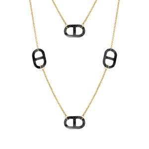 COLLIER ACIER DORÉ SAUTOIR MAILLE MARINE PVD NOIR 90+5CM