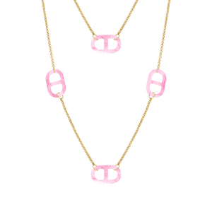 COLLIER ACIER DORÉ SAUTOIR MAILLE MARINE PVD ROSE NNACRÉ  90+5CM