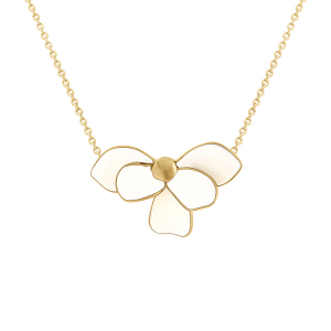 COLLIER ACIER DORÉ STELLA MIA DEMI FLEUR RÉSINE BLANCHE 38+5CM