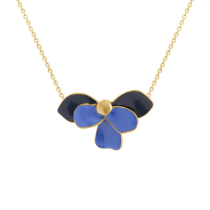COLLIER ACIER DORÉ STELLA MIA DEMI FLEUR RÉSINE BLEU 38+5CM