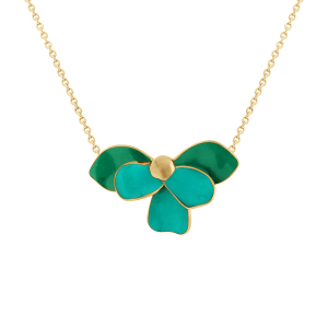 COLLIER ACIER DORÉ STELLA MIA DEMI FLEUR RÉSINE VERTE 38+5CM