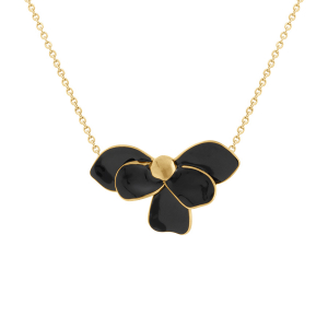 COLLIER ACIER DORÉ STELLA MIA DEMI FLEUR RÉSINE NOIRE  38+5CM